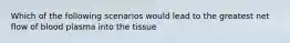 Which of the following scenarios would lead to the greatest net flow of blood plasma into the tissue