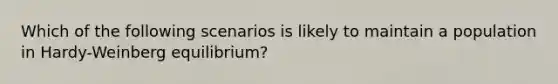 Which of the following scenarios is likely to maintain a population in Hardy-Weinberg equilibrium?