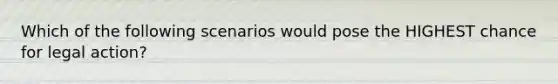Which of the following scenarios would pose the HIGHEST chance for legal action?