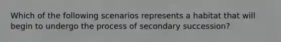 Which of the following scenarios represents a habitat that will begin to undergo the process of secondary succession?