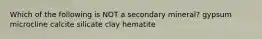 Which of the following is NOT a secondary mineral? gypsum microcline calcite silicate clay hematite