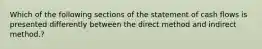 Which of the following sections of the statement of cash flows is presented differently between the direct method and indirect method.?