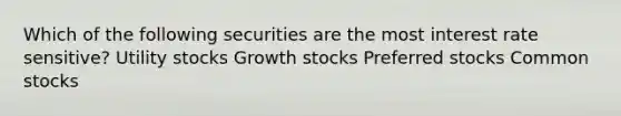 Which of the following securities are the most interest rate sensitive? Utility stocks Growth stocks Preferred stocks Common stocks