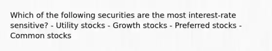 Which of the following securities are the most interest-rate sensitive? - Utility stocks - Growth stocks - Preferred stocks - Common stocks