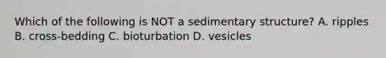 Which of the following is NOT a sedimentary structure? A. ripples B. cross-bedding C. bioturbation D. vesicles