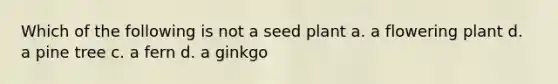 Which of the following is not a seed plant a. a flowering plant d. a pine tree c. a fern d. a ginkgo