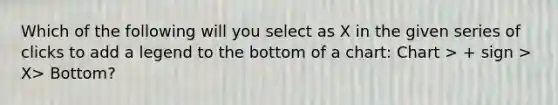 Which of the following will you select as X in the given series of clicks to add a legend to the bottom of a chart: Chart > + sign > X> Bottom?