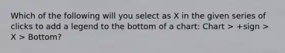 Which of the following will you select as X in the given series of clicks to add a legend to the bottom of a chart: Chart > +sign > X > Bottom?