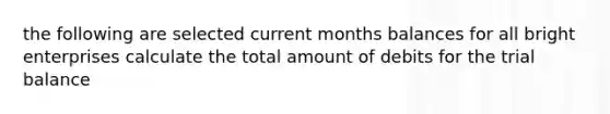 the following are selected current months balances for all bright enterprises calculate the total amount of debits for the trial balance