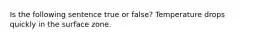 Is the following sentence true or false? Temperature drops quickly in the surface zone.