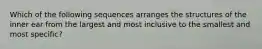Which of the following sequences arranges the structures of the inner ear from the largest and most inclusive to the smallest and most specific?