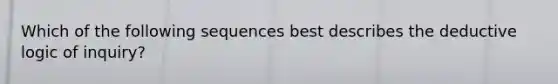 Which of the following sequences best describes the deductive logic of inquiry?