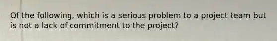 Of the following, which is a serious problem to a project team but is not a lack of commitment to the project?