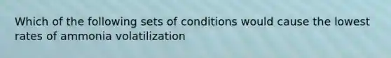 Which of the following sets of conditions would cause the lowest rates of ammonia volatilization