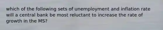 which of the following sets of unemployment and inflation rate will a central bank be most reluctant to increase the rate of growth in the MS?