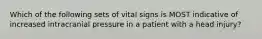 Which of the following sets of vital signs is MOST indicative of increased intracranial pressure in a patient with a head injury?