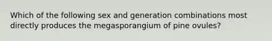 Which of the following sex and generation combinations most directly produces the megasporangium of pine ovules?