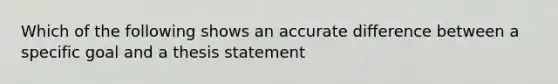 Which of the following shows an accurate difference between a specific goal and a thesis statement