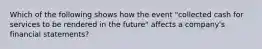 Which of the following shows how the event "collected cash for services to be rendered in the future" affects a company's financial statements?