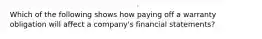 Which of the following shows how paying off a warranty obligation will affect a company's financial statements?