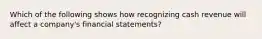 Which of the following shows how recognizing cash revenue will affect a company's financial statements?