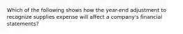 Which of the following shows how the year-end adjustment to recognize supplies expense will affect a company's financial statements?