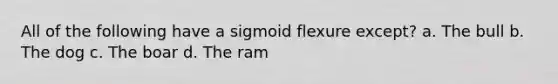 All of the following have a sigmoid flexure except? a. The bull b. The dog c. The boar d. The ram