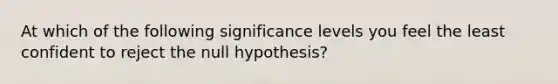 At which of the following significance levels you feel the least confident to reject the null hypothesis?