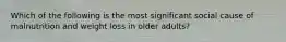 Which of the following is the most significant social cause of malnutrition and weight loss in older adults?