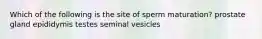 Which of the following is the site of sperm maturation? prostate gland epididymis testes seminal vesicles