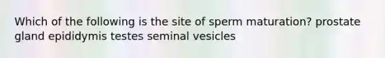 Which of the following is the site of sperm maturation? prostate gland epididymis testes seminal vesicles