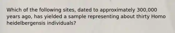 Which of the following sites, dated to approximately 300,000 years ago, has yielded a sample representing about thirty Homo heidelbergensis individuals?