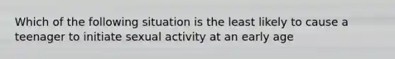 Which of the following situation is the least likely to cause a teenager to initiate sexual activity at an early age