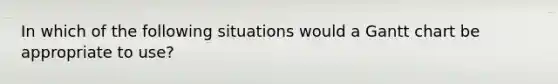 In which of the following situations would a Gantt chart be appropriate to use?