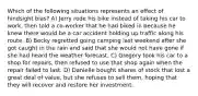 Which of the following situations represents an effect of hindsight bias? A) Jerry rode his bike instead of taking his car to work, then told a co-worker that he had biked in because he knew there would be a car accident holding up traffic along his route. B) Becky regretted going camping last weekend after she got caught in the rain and said that she would not have gone if she had heard the weather forecast. C) Gregory took his car to a shop for repairs, then refused to use that shop again when the repair failed to last. D) Danielle bought shares of stock that lost a great deal of value, but she refuses to sell them, hoping that they will recover and restore her investment.