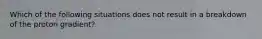 Which of the following situations does not result in a breakdown of the proton gradient?