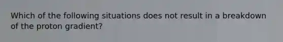 Which of the following situations does not result in a breakdown of the proton gradient?