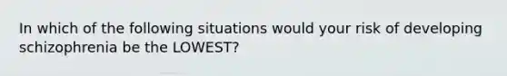 In which of the following situations would your risk of developing schizophrenia be the LOWEST?