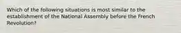 Which of the following situations is most similar to the establishment of the National Assembly before the French Revolution?