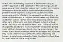 In which of the following situations is the teacher using an additive approach in the classroom? -While covering a unit on geography, a history teacher assigns each student to a country and requires them to make a presentation describing the problems faced by people living in the country due to the geography and the effects of the geography on the culture. -A literature teacher who in the past has discussed only American and British authors spends some time discussing authors from other parts of the world and their different styles of writing. -While teaching a unit focused on World War I, a history teacher changes the structure of the curriculum by incorporating more materials from the perspective of minority groups living in the United States during that time about the struggles and injustices they faced. -After discussing the prevalence of poverty and hunger, a social sciences teacher leads the class in a food drive to collect food for a local soup kitchen.