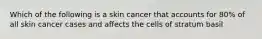 Which of the following is a skin cancer that accounts for 80% of all skin cancer cases and affects the cells of stratum basil