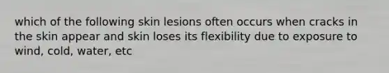 which of the following skin lesions often occurs when cracks in the skin appear and skin loses its flexibility due to exposure to wind, cold, water, etc