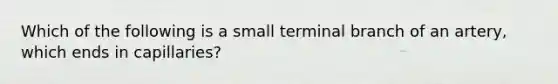 Which of the following is a small terminal branch of an artery, which ends in capillaries?