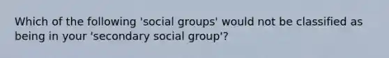 Which of the following 'social groups' would not be classified as being in your 'secondary social group'?