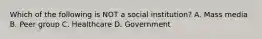 Which of the following is NOT a social institution? A. Mass media B. Peer group C. Healthcare D. Government