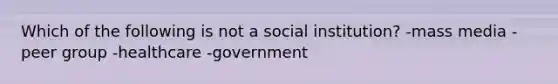 Which of the following is not a social institution? -mass media -peer group -healthcare -government