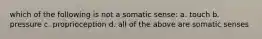 which of the following is not a somatic sense: a. touch b. pressure c. proprioception d. all of the above are somatic senses