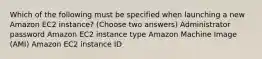 Which of the following must be specified when launching a new Amazon EC2 instance? (Choose two answers) Administrator password Amazon EC2 instance type Amazon Machine Image (AMI) Amazon EC2 instance ID