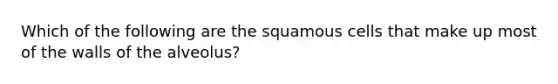 Which of the following are the squamous cells that make up most of the walls of the alveolus?