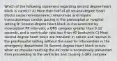 Which of the following statement regarding second degree heart block is correct? A) More than half of all second-degree heart blocks cause hemodynamic compromise and require transcutaneous cardiac pacing in the prehospital or hospital setting B) Second-degree heart block is characterized by inconsistent PR intervals, a QRS complex greater than 0.12 seconds, and a ventricular rate less than 40 beats/min C) Most second degree heart block are transient in nature and resolve in the preshospital setting without the need for intervention in the emergency department D) Second-degree heart block occurs when an impulse reaching the AV node is occasionally prevented from proceeding to the ventricles and causing a QRS complex